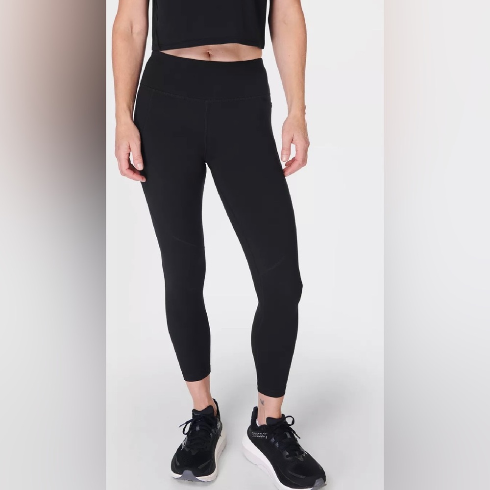 Sweaty Betty Power 7/8 Workout Leggings Sz Large Black Athleisure Sweat wicking